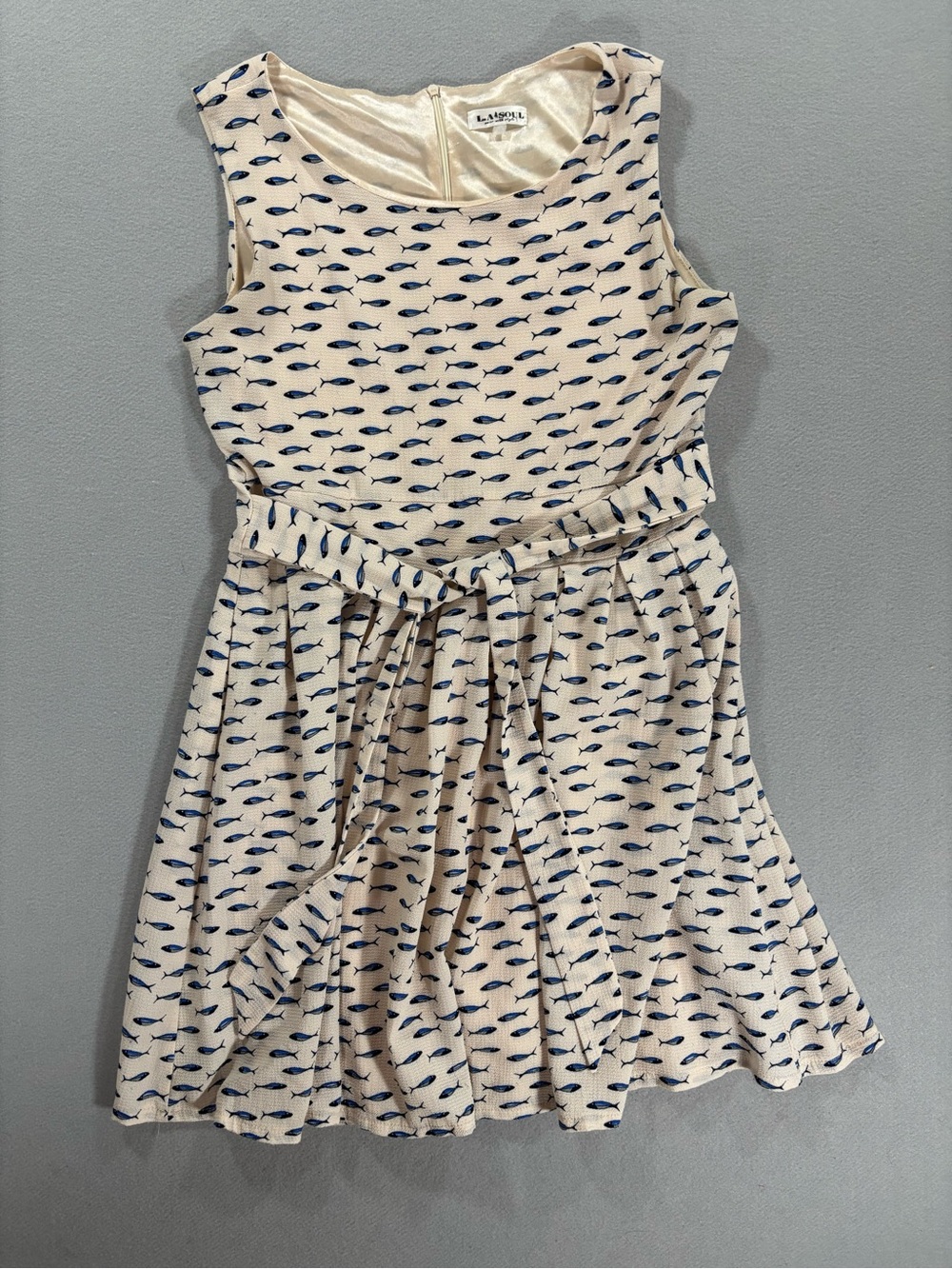 LA Soul Dress cream with Navy Fish Print M
